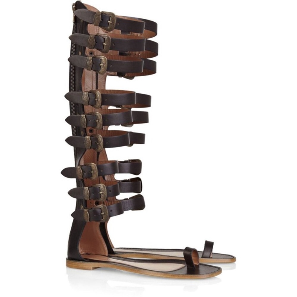 SIGERSON MORRISON KNEE HIGH LEATHER GLADIATOR SANDALS BUCKLES sz 9